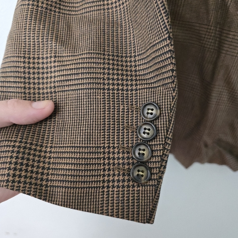 Bachrach Brown Pin Striped Houndstooth Silk Wool  Blazer Suit Jacket Size 42 R - Picture 4 of 11